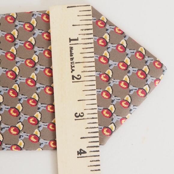 Christian Dior Monsieur 100% Silk Neck Tie Gold & Red Flower Print VTG 90s - Picture 4 of 7
